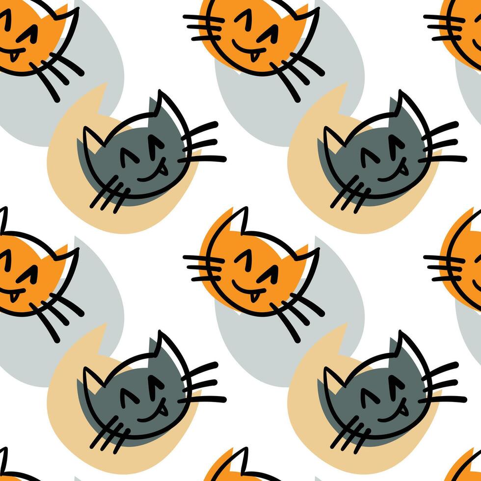 Smiling cat seamless pattern. Hand drawn seamless pattern. vector
