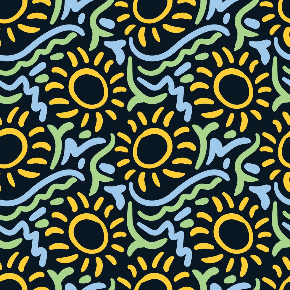 Sunflower and doodle seamless pattern vector