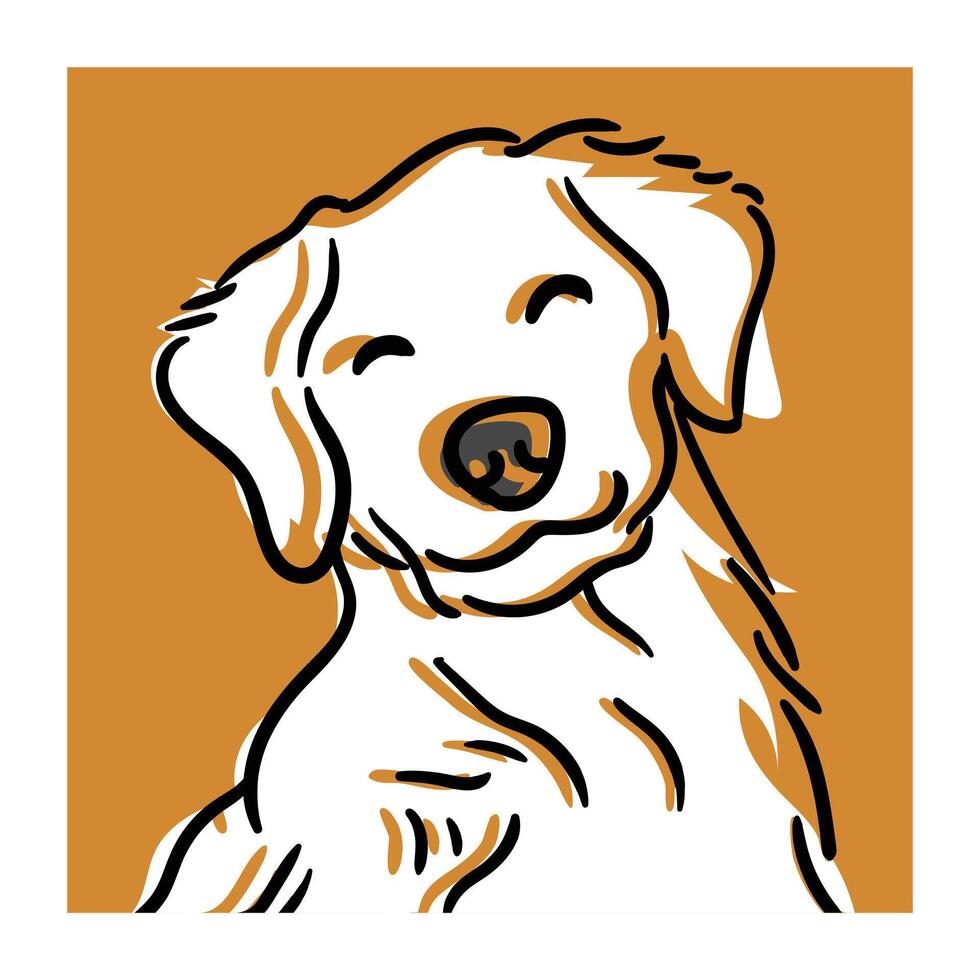 Smiling white dog hand drawn illustration in orange background. vector