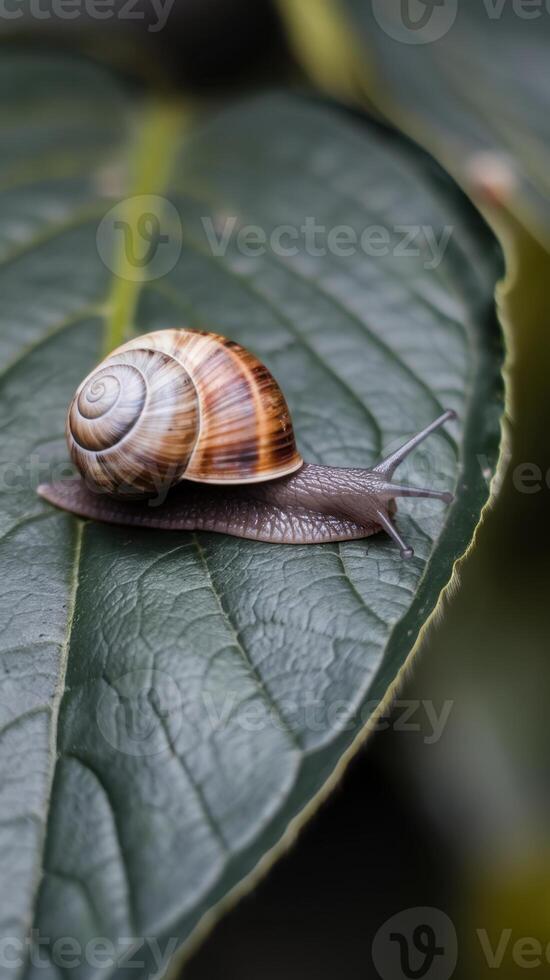 Snail on a Leaf in Nature photo