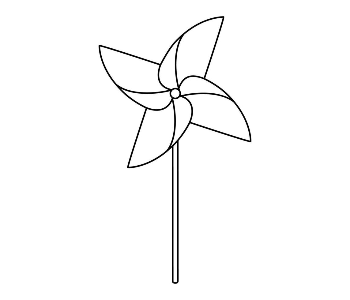 Hand drawn cute outline illustration of paper pinwheel. Flat kids toy line art doodle. Rotation propeller game. Windmill craft origami icon. Vacation or leisure sticker. Way forward. Isolated. vector