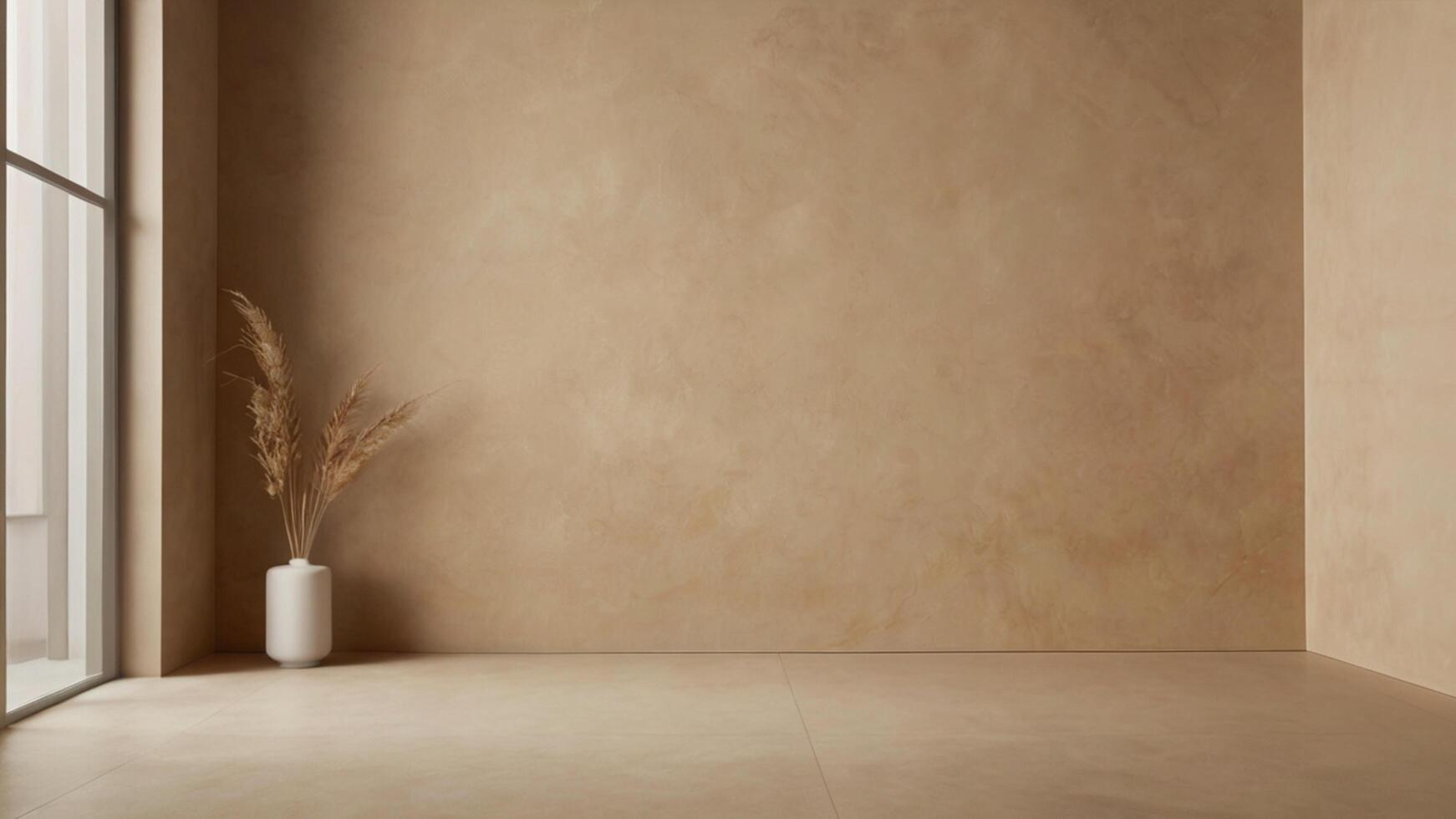 An empty room with a window and a vase photo