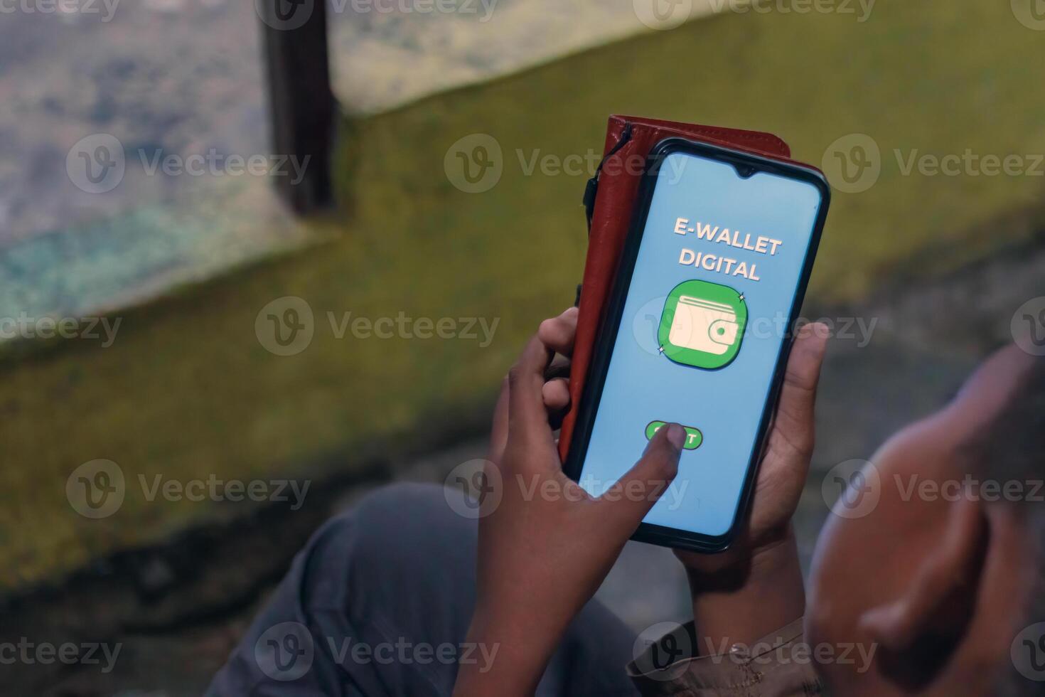 Person Using Digital E Wallet App on Smartphone for Online Payment photo