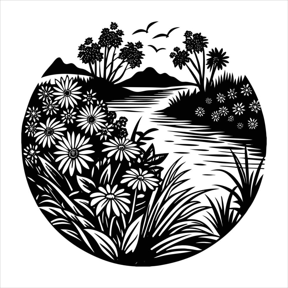 River With Wildflower vector