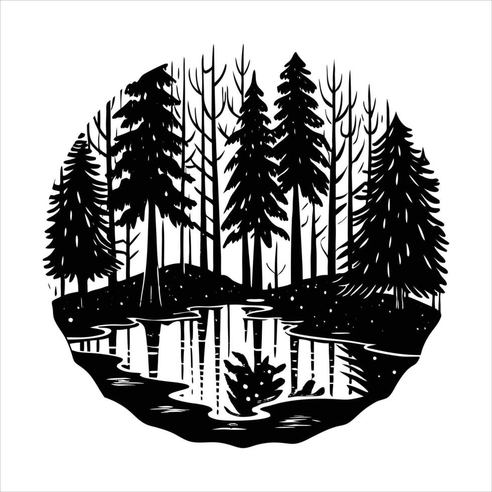 Silhouette Forest Rain vector