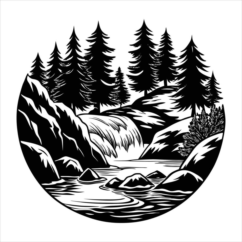 Midnight Majesty Mountain River Scene vector