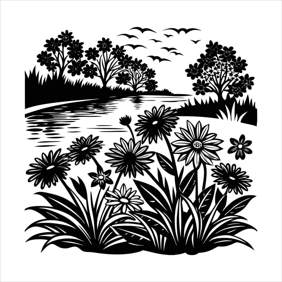 Landscape field and forest vector