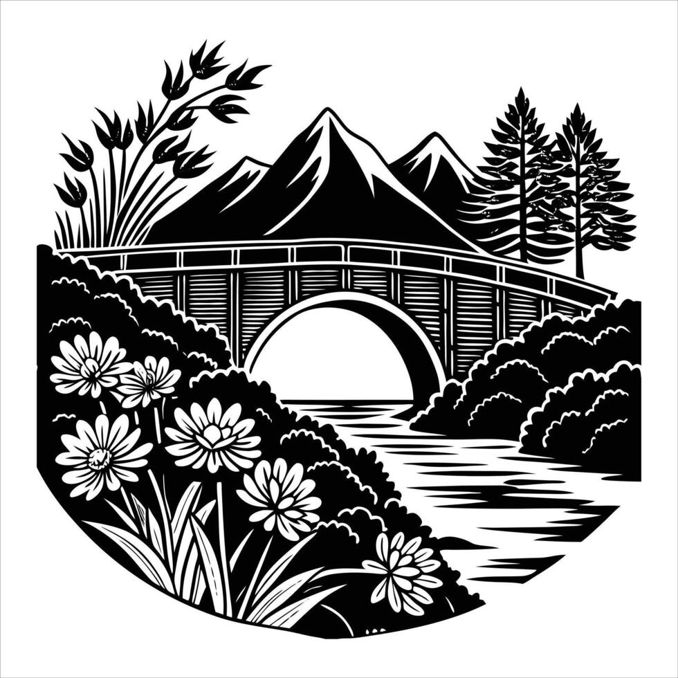 River Flowing Under Bridge vector
