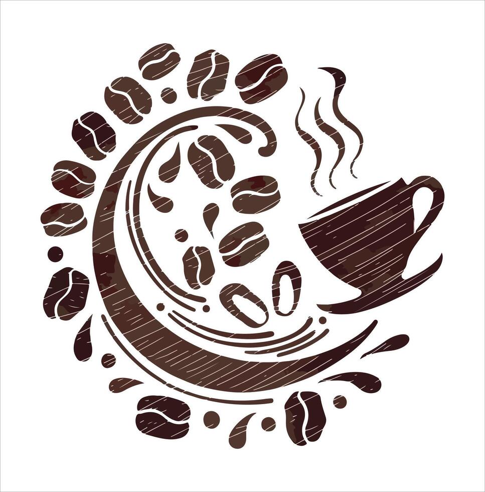 Unique Artisanal Hand-Drawn Coffee Beans and Cup on a white background vector