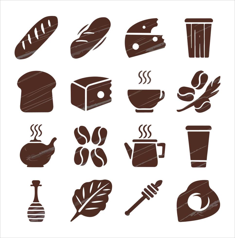 Artisanal Various Food And Beverage Icon Set in Handcrafted Style vector