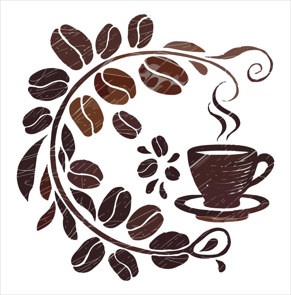 Artisanal Hand-Drawn Coffee Beans and Cup on a white background vector