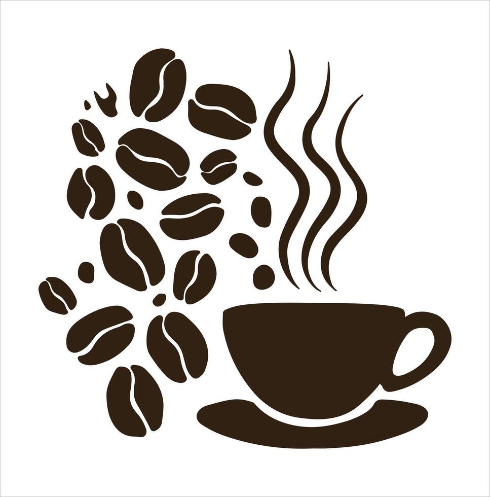 Artisanal Hand-Drawn Coffee Beans and Cups Rustic Silhouette vector