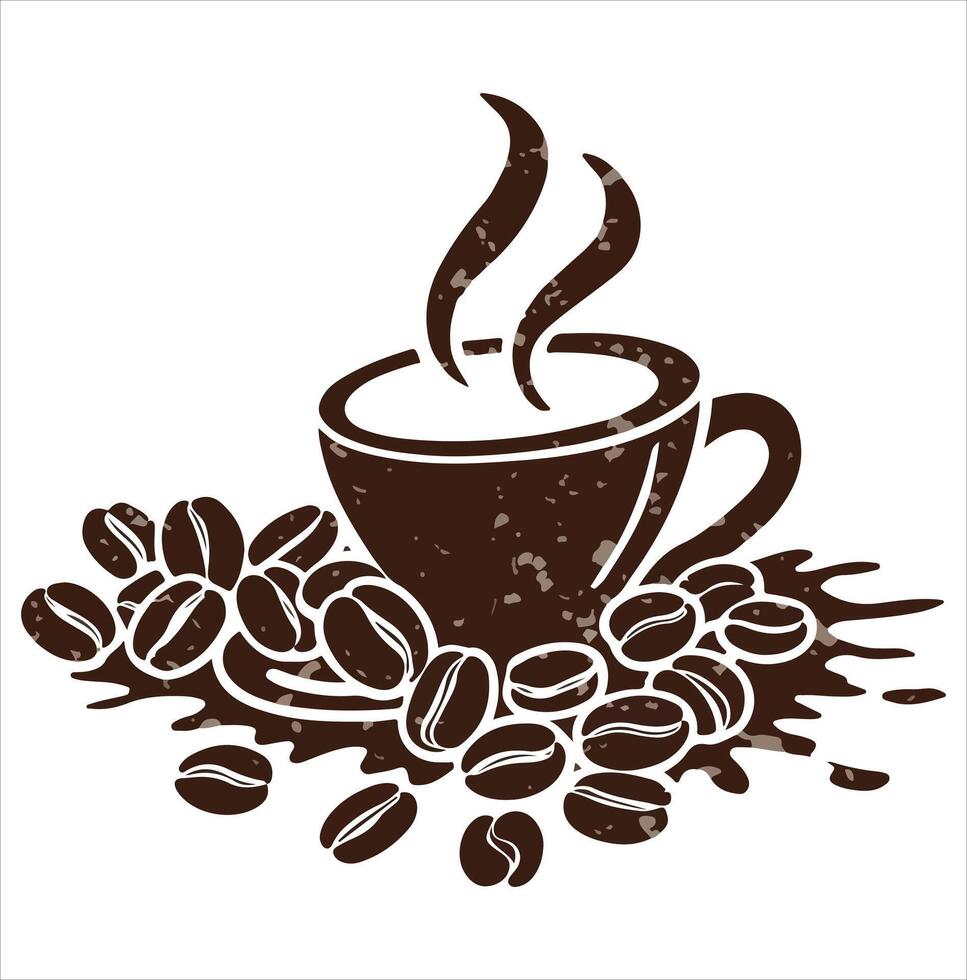 Hand-Drawn Coffee Beans and Cups Rustic Silhouette vector