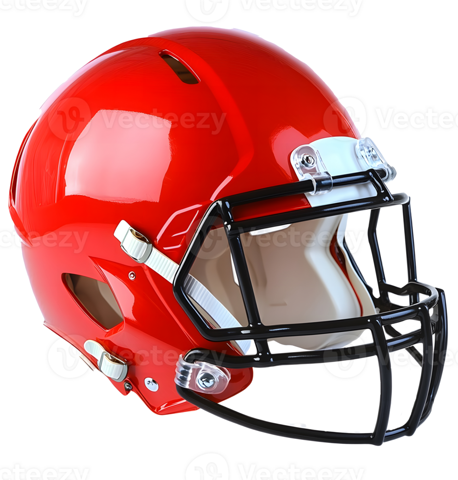 Glossy Red American Football Helmet with Black Facemask on Transparent Background png