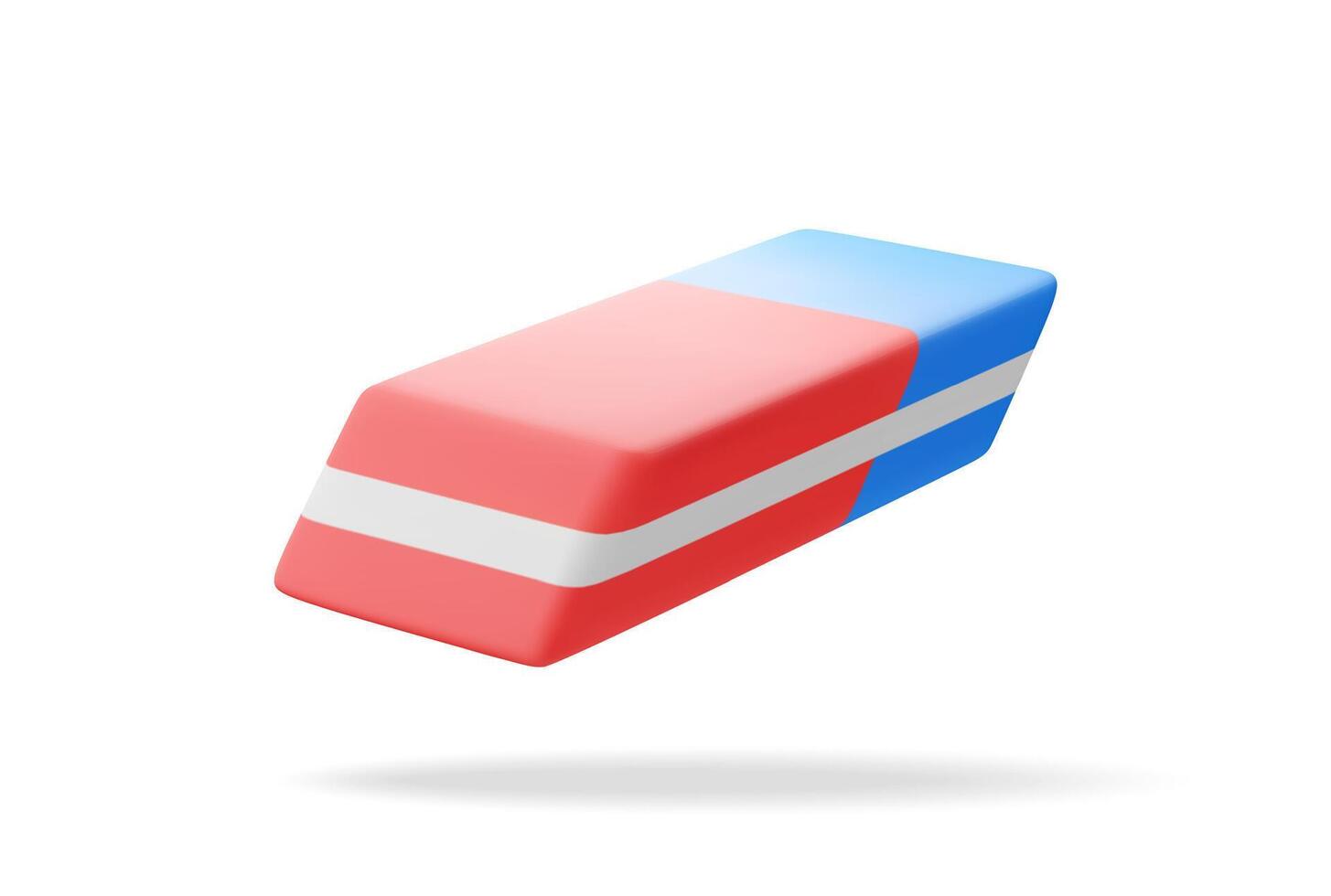 3D blue red rubber eraser isolated on white. Render two side eraser icon. Office or school supply vector