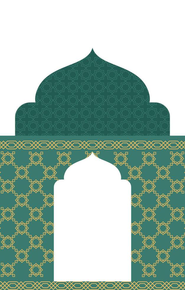 An arabic arch with a green background and gold pattern vector