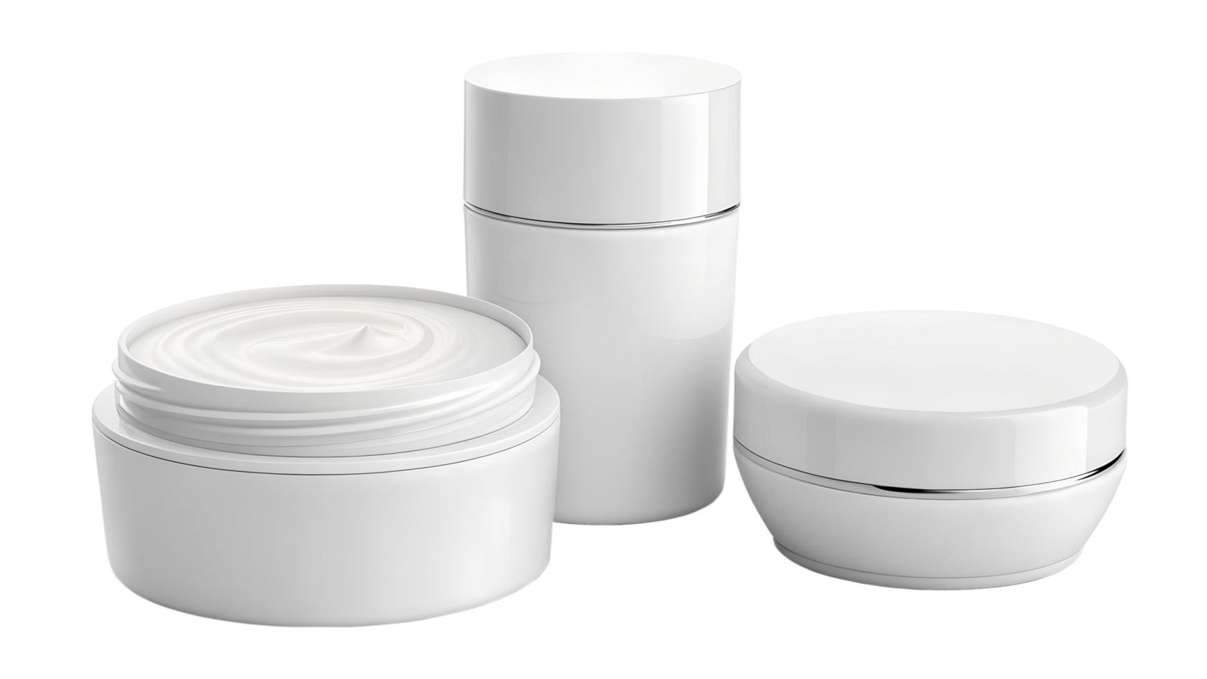 a collection of blank, white cosmetic containers, perfect for branding mockups. png