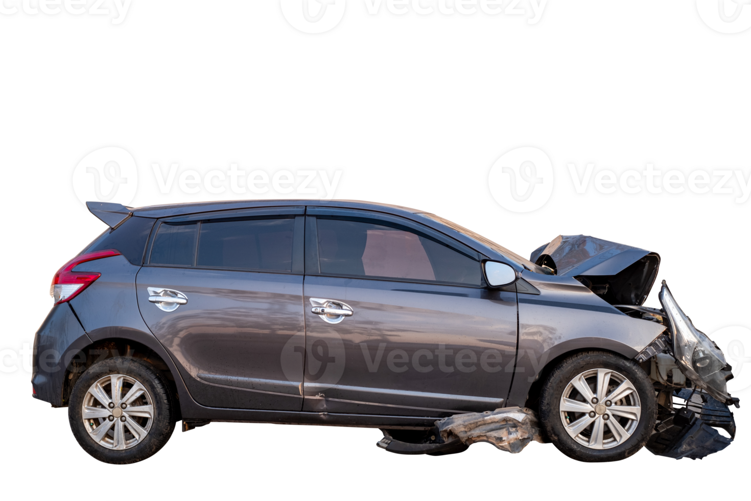 Car crash, Full body side view of black car get damaged by accident on the road. damaged cars after collision. Isolated on transparent background with, car crash broken png