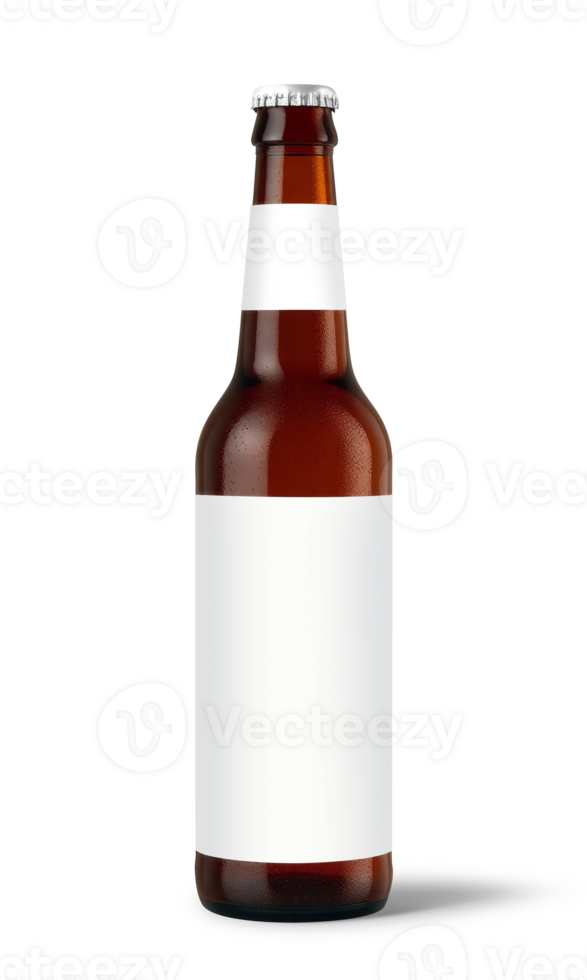 Brown beer bottle with blank label isolated on transparent background png