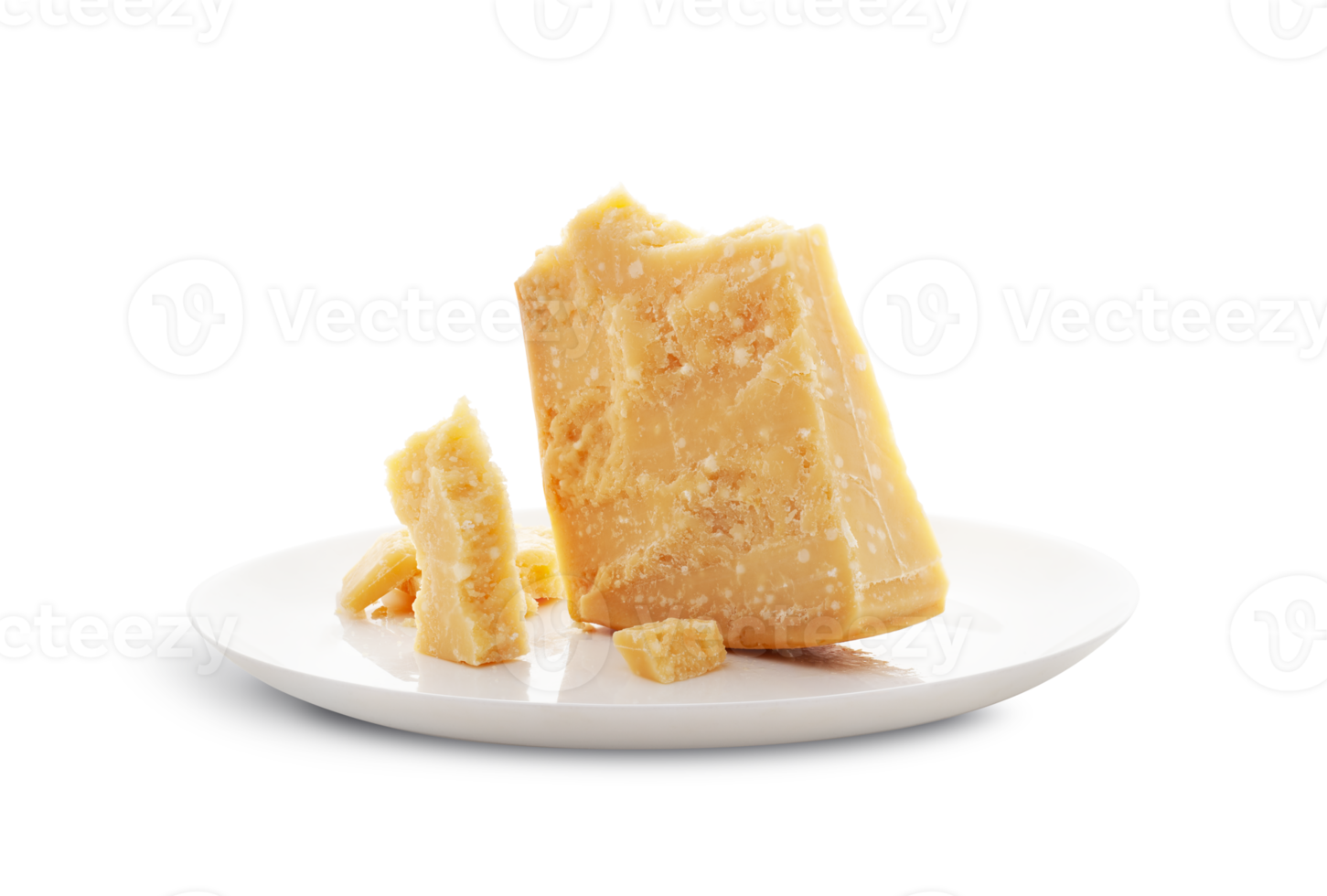 Aged parmesan cheese or parmigiano reggiano on a white plate png