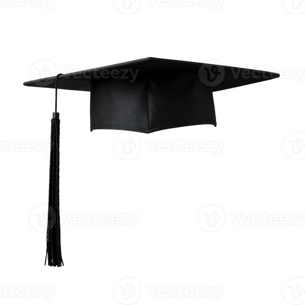 A black graduation cap with a tassel png