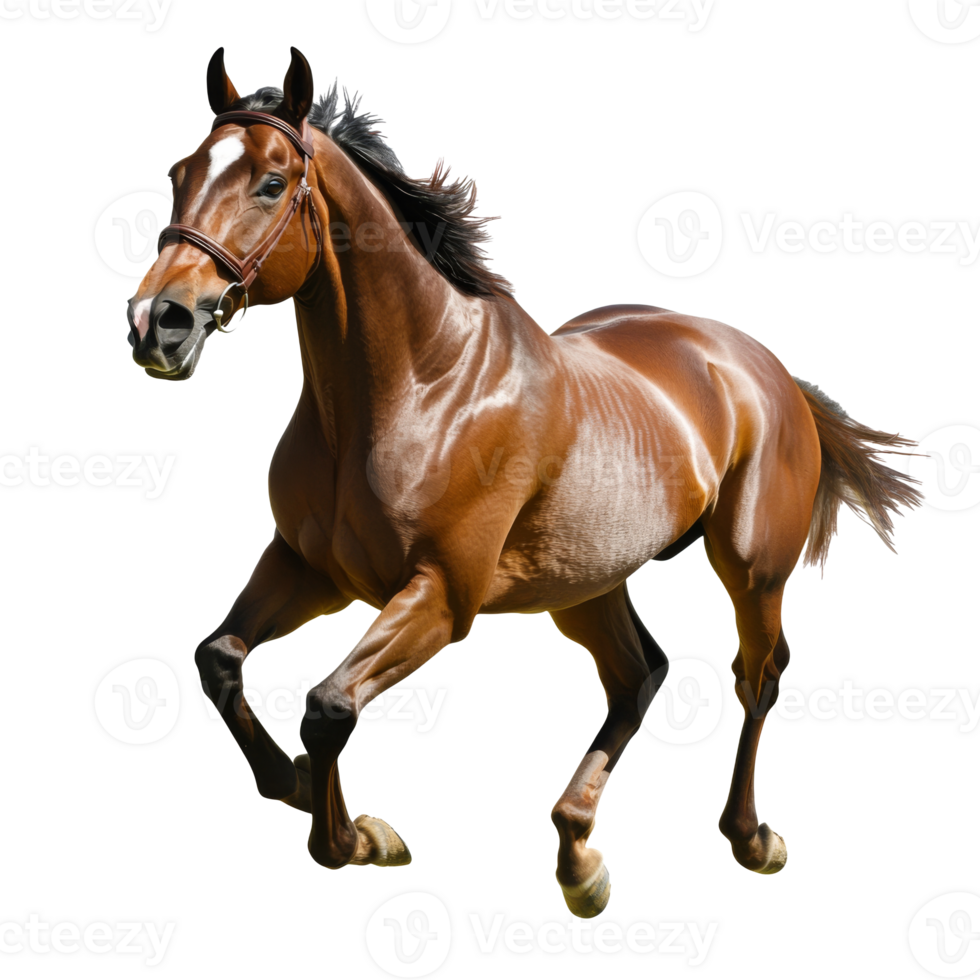 Strong bay horse galloping with speed and grace png