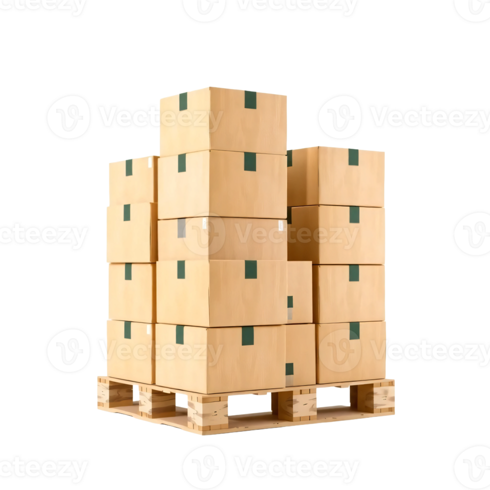 A stack of cardboard boxes on a pallet png