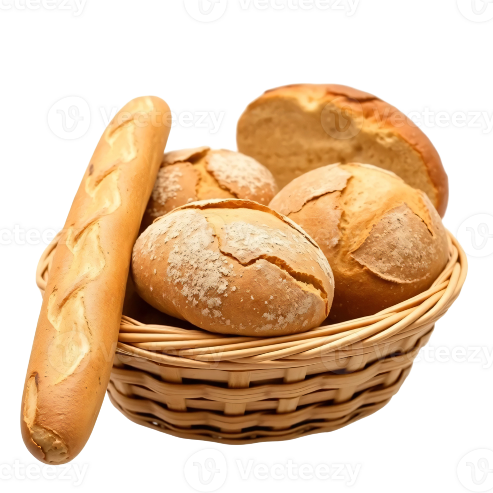 Bread in basket with bread sticks png