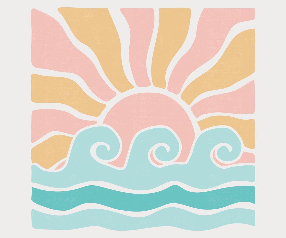 Summer Waves artwork. Sunshine paradise graphic print design. Surf club design. Beach modern abstract art. Ocean abstract wave. vector