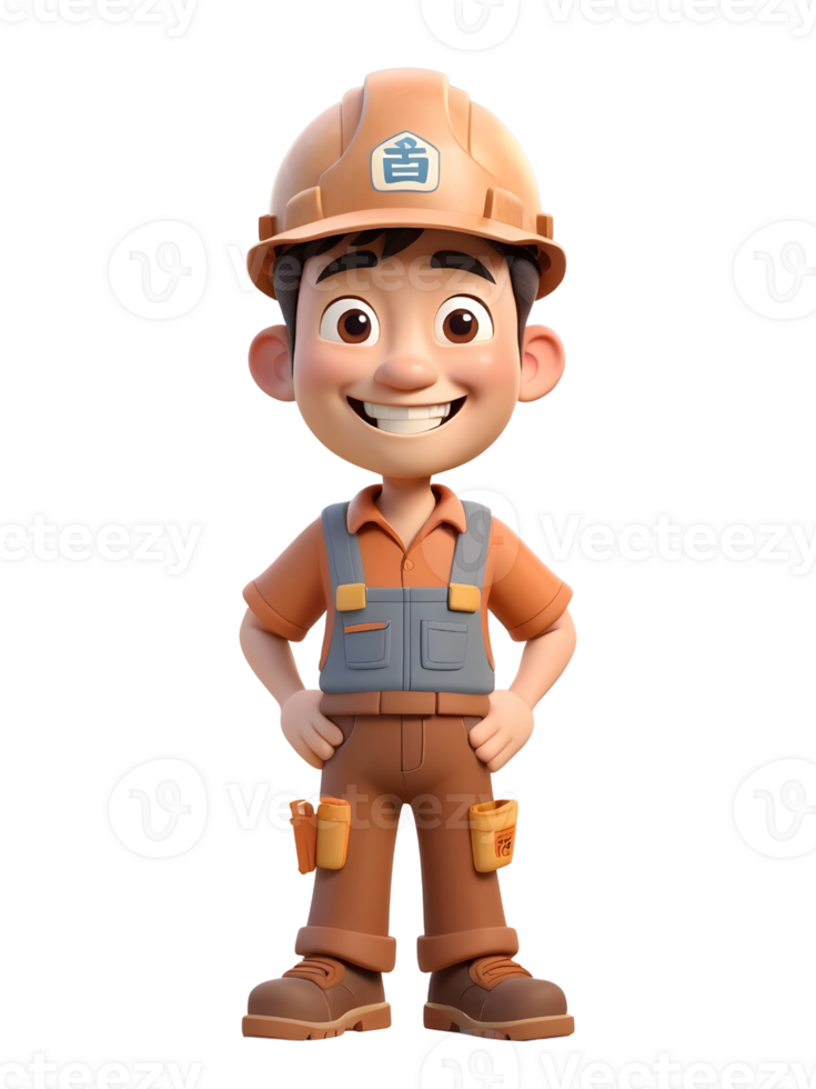 A cartoon construction worker standing with his hands on his hips png