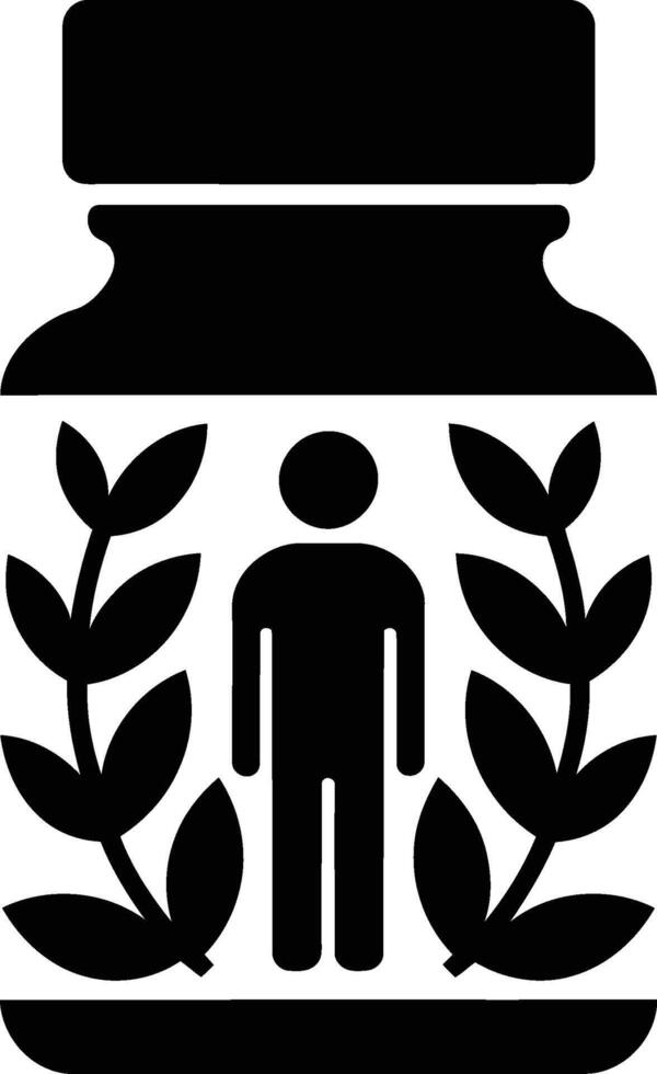 A bottle with a man inside it and a laurel wreath vector