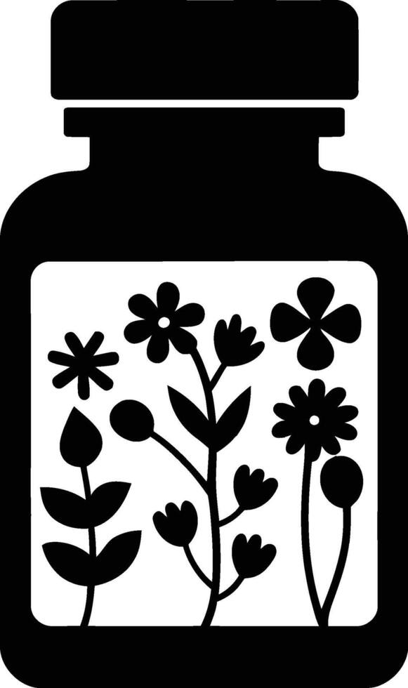 A jar with flowers and plants in it vector