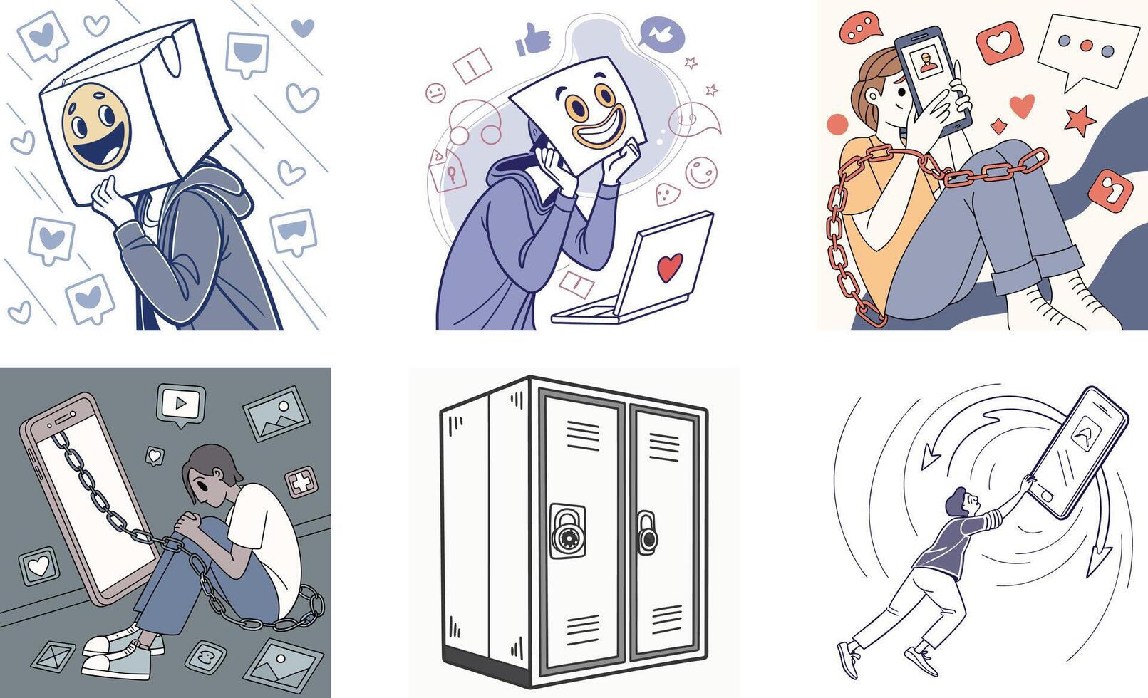 A set of illustrations depicting people using their phones vector