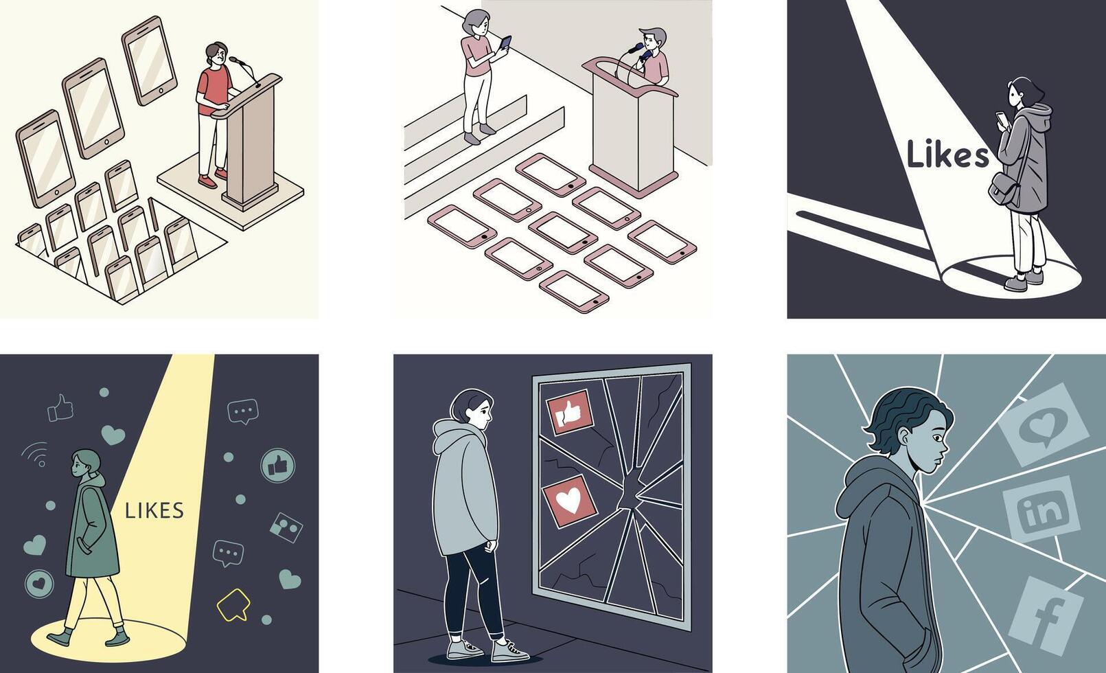 Four illustrations depicting people in different situations vector