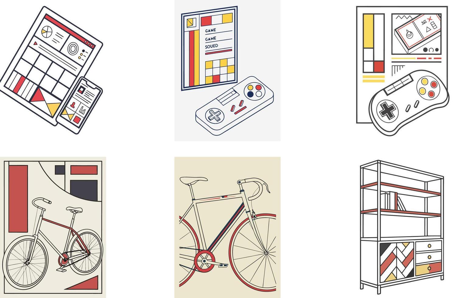 A set of illustrations depicting various items vector