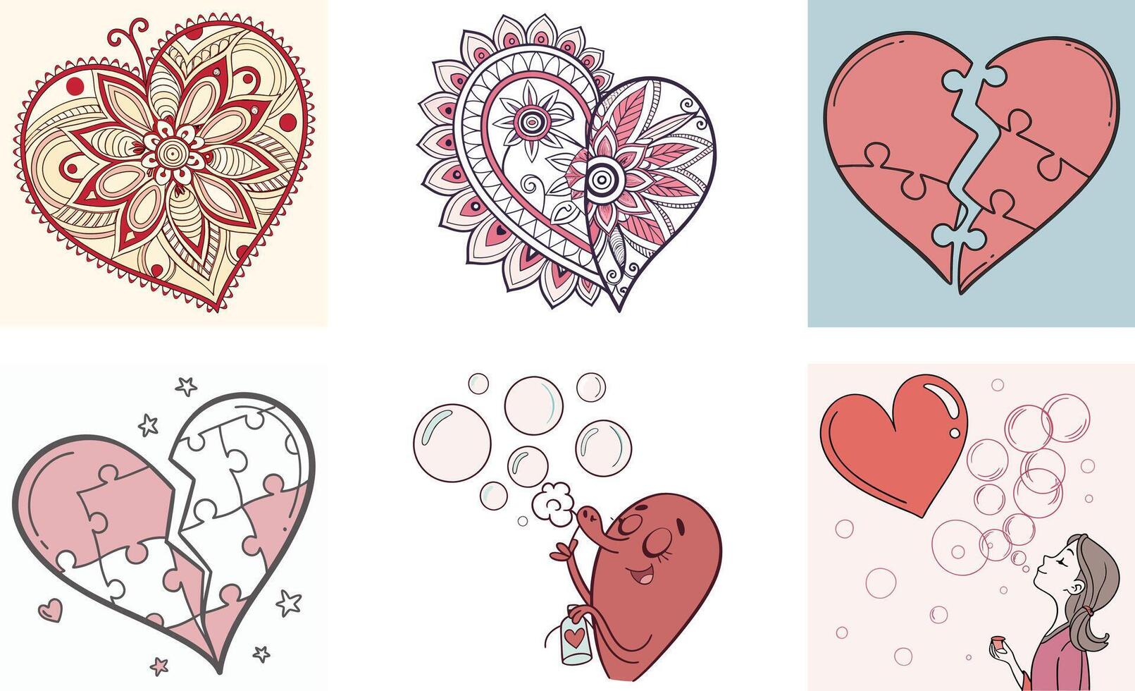 Four different types of hearts with different designs vector