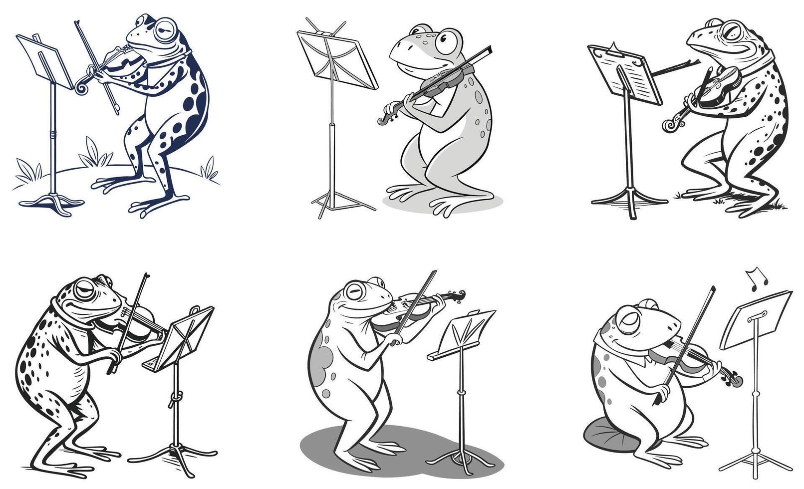 Frogs playing music and violin vector