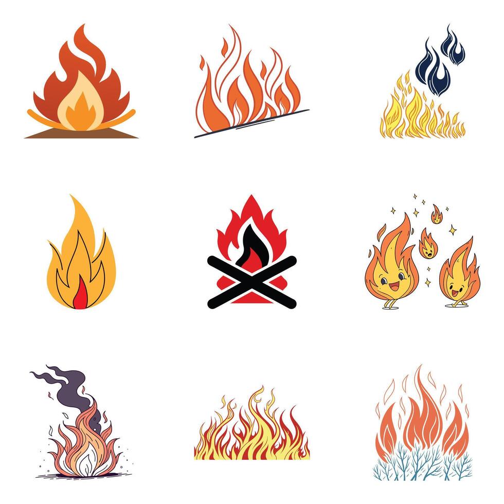 Fire and fire icons set illustration vector