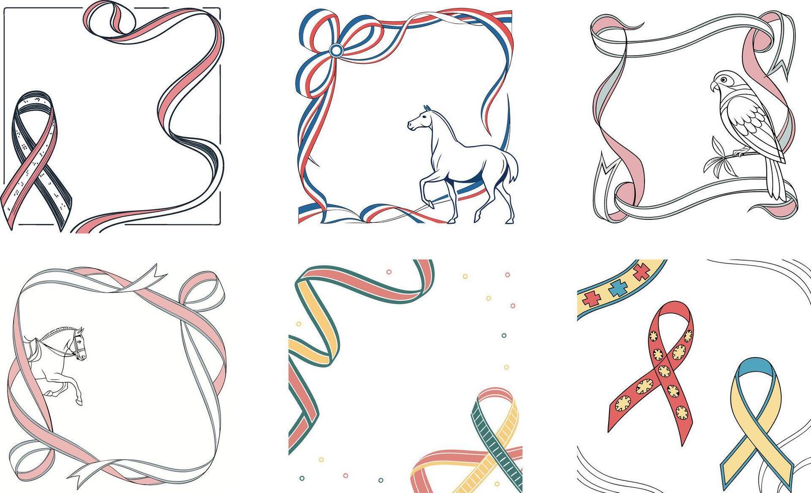 A set of six different ribbons and ribbons vector