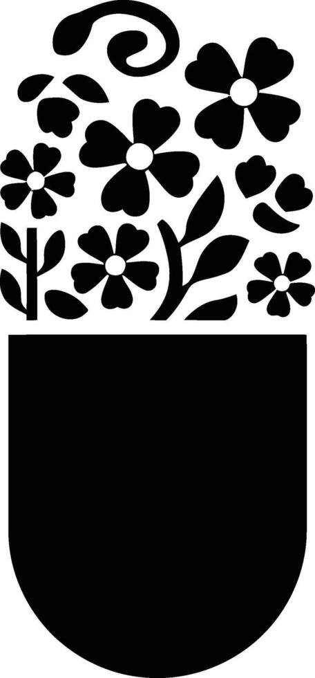 A black and white illustration of a flower pot vector