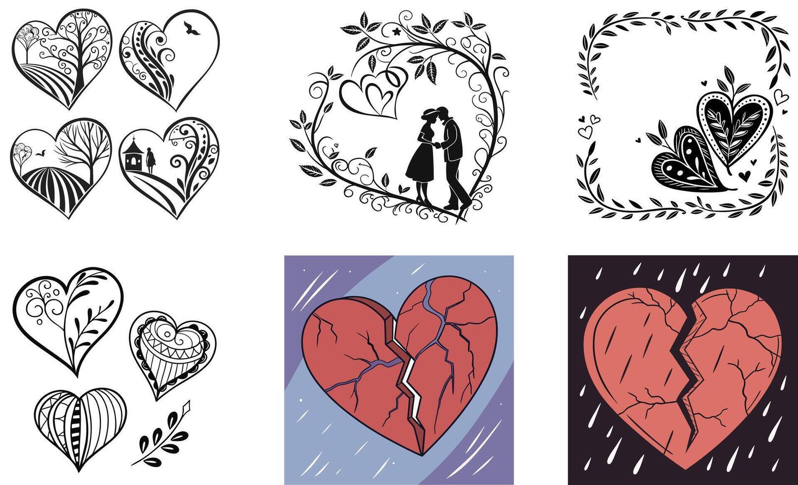 Valentine's day cards set with hearts and flowers vector