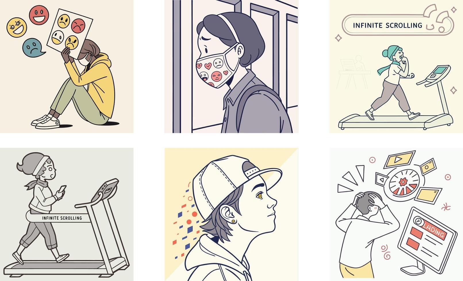 A set of illustrations depicting people using various devices vector