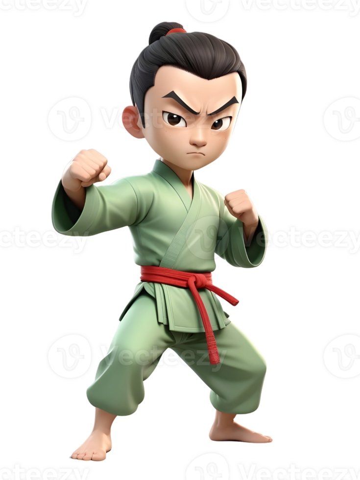 A cartoon character in a green karate outfit png