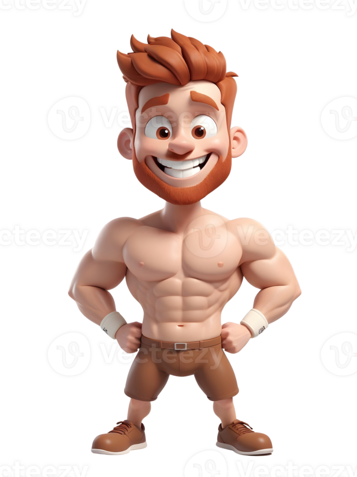 A cartoon man with a beard and muscles png