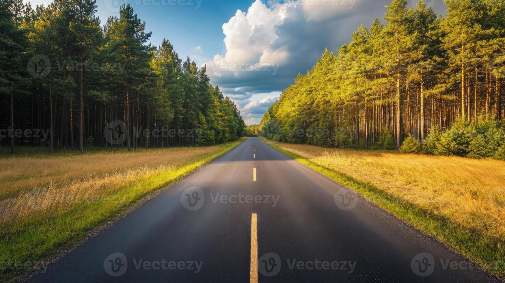 A road with a lot of trees on either side photo