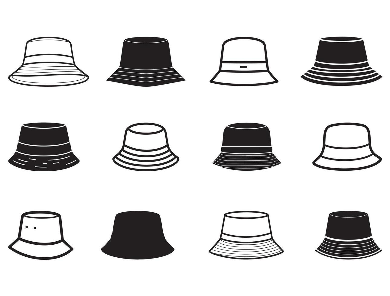 Bucket hat silhouette white background vector