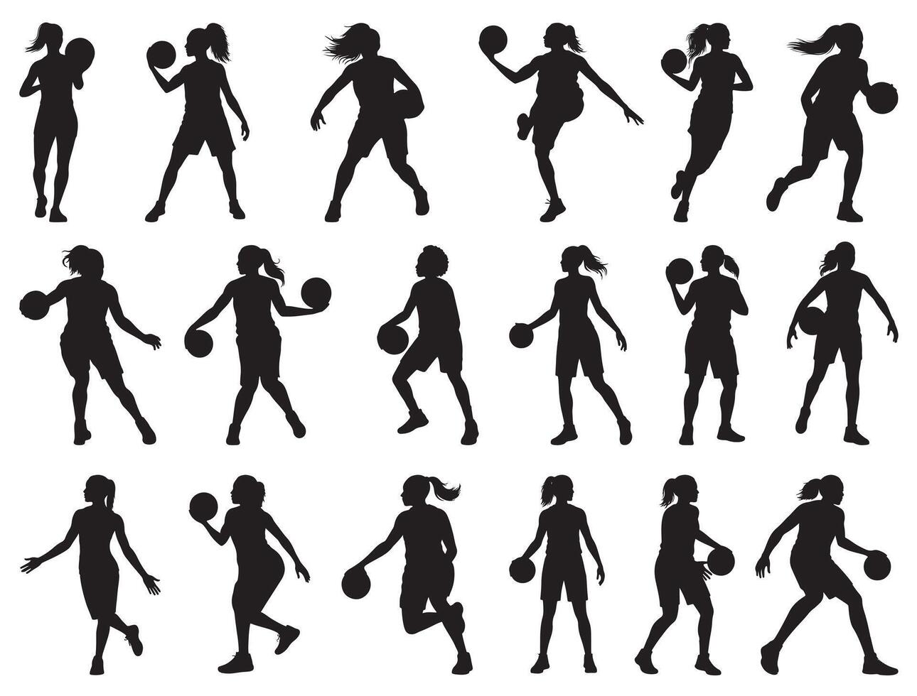 FEMALE BASKETBALL PLAYERS SILHOUETTE vector
