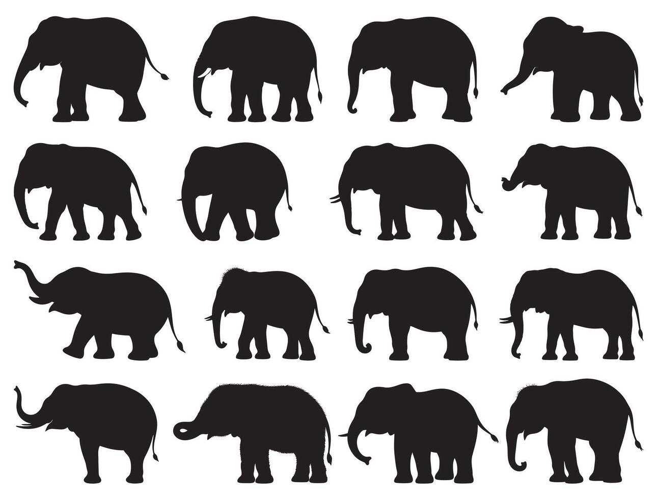 CUTE ELEPHANTS SILHOUETTE WHITE BACKGROUND vector