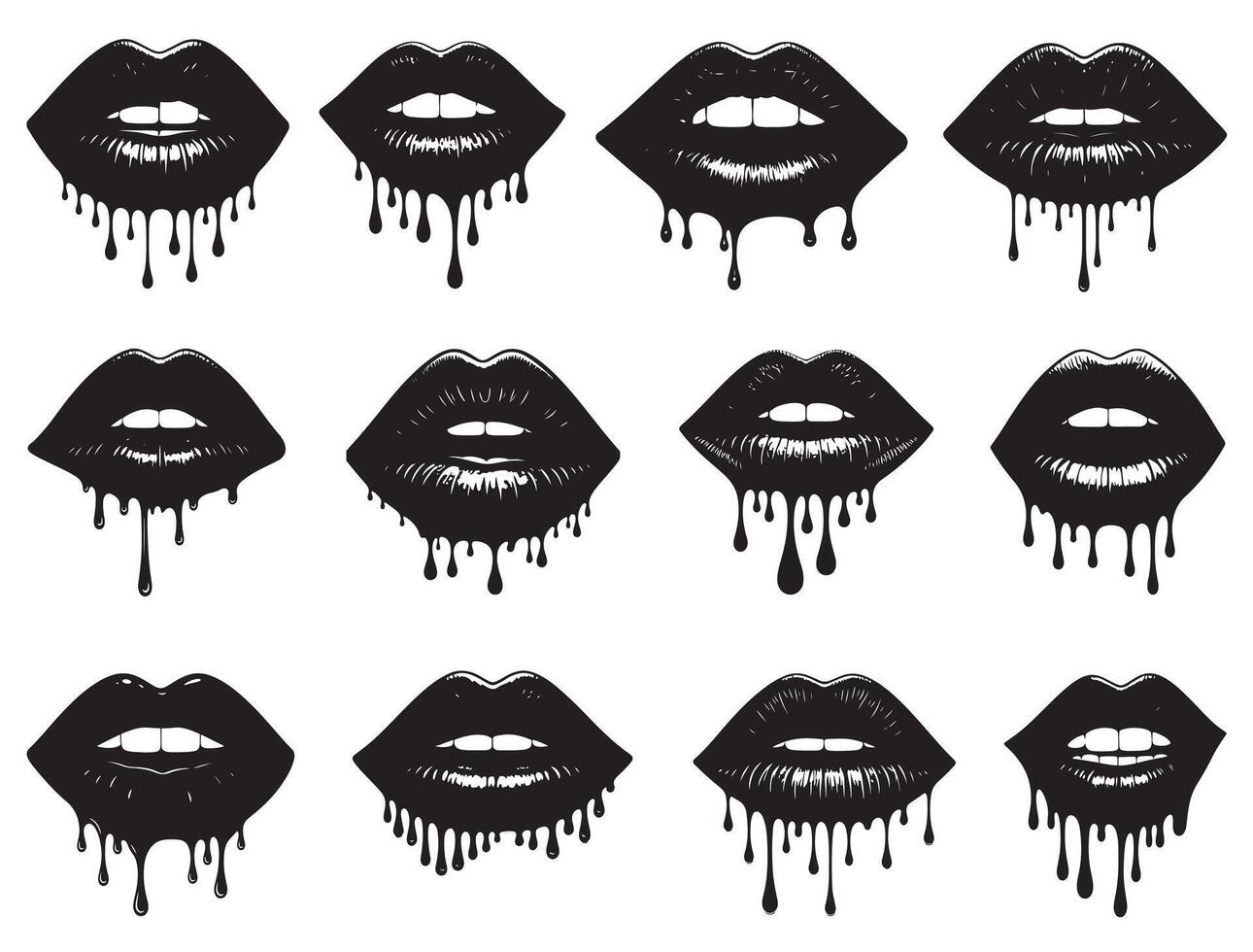 DRIPPING LIPS SILHOUETTE WHITE BACKGROUND vector
