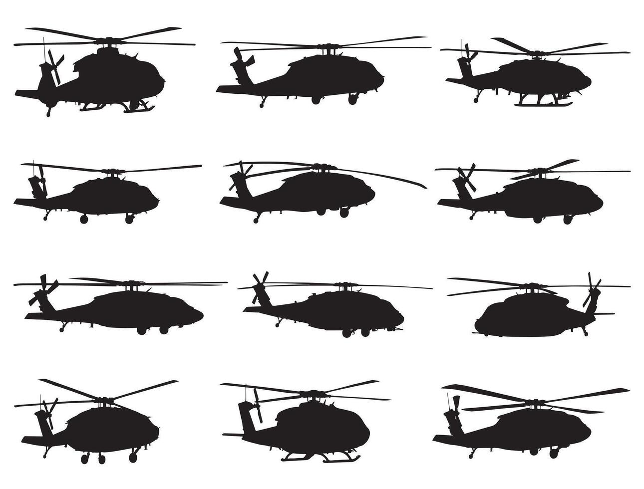 MILITARY HELICOPTERS SILHOUETTE WHITE BACKGROUND vector